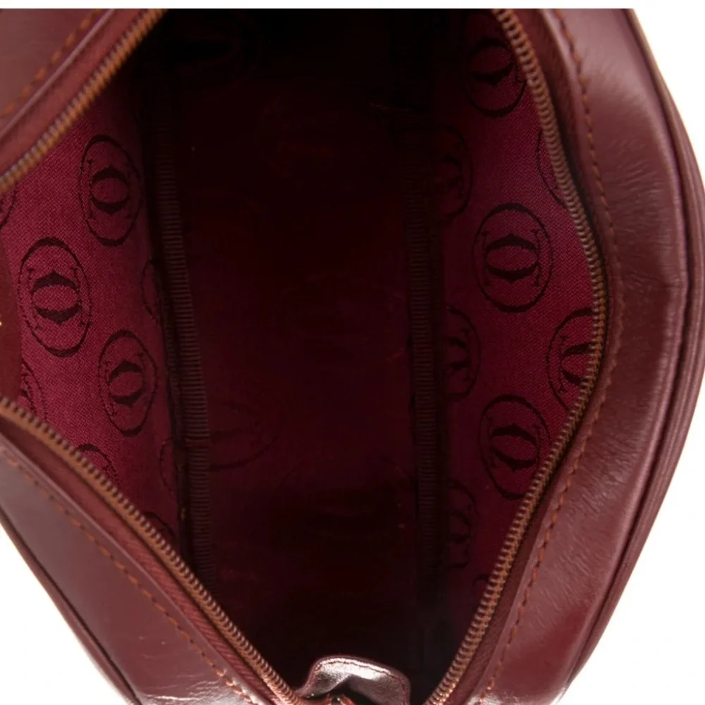 Cartier Deep Bordeaux Burgundy Leather Mini cosmetic/Toiletry Case- Pouche